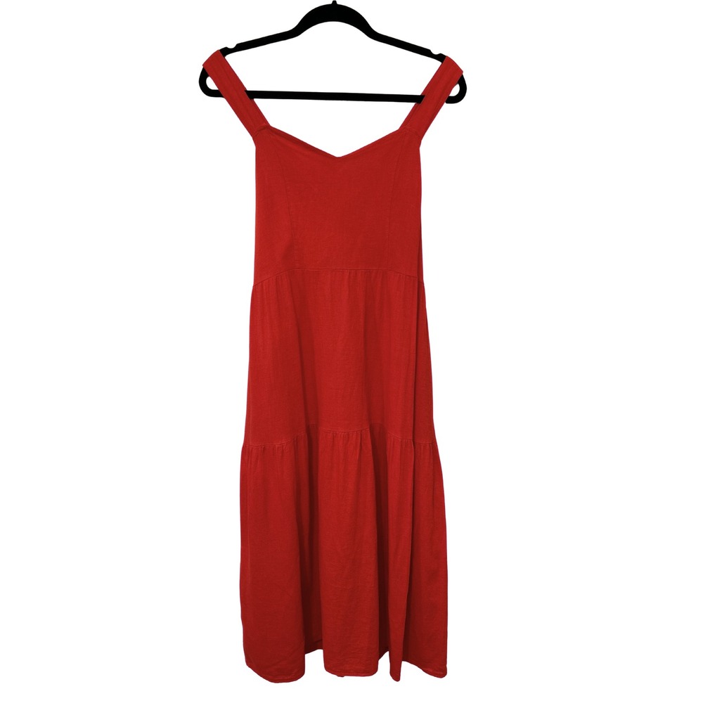 Valentina Naldi Scarlet Red Linen Blend Midi Dress Smocked Back Pockets Italy XL
